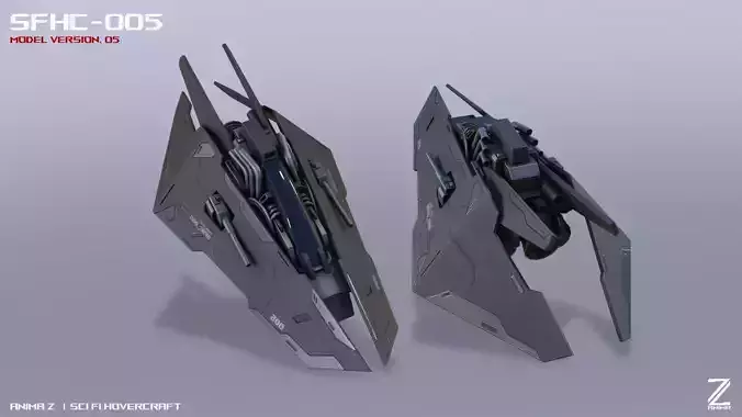 Scifi Hovercraft Low-poly 3D model