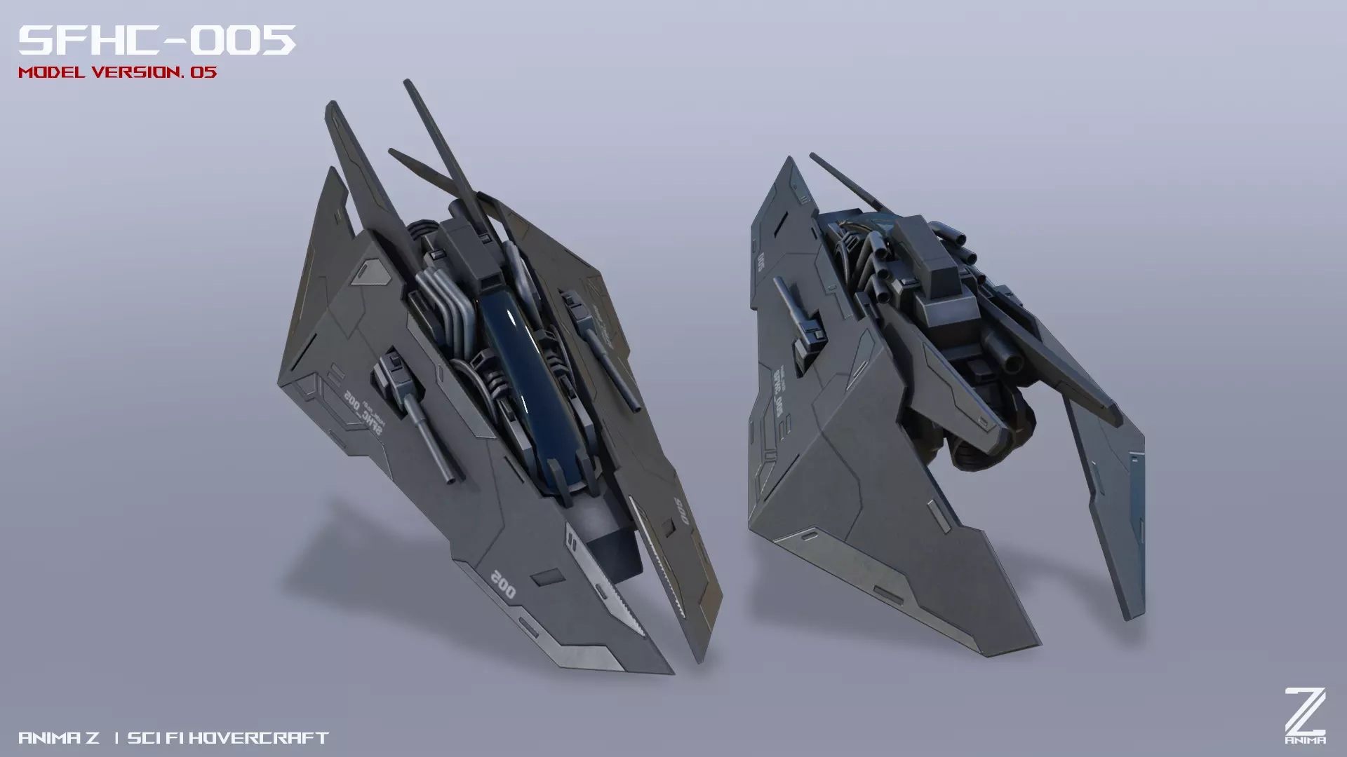 Scifi Hovercraft Low-poly 3D model_0