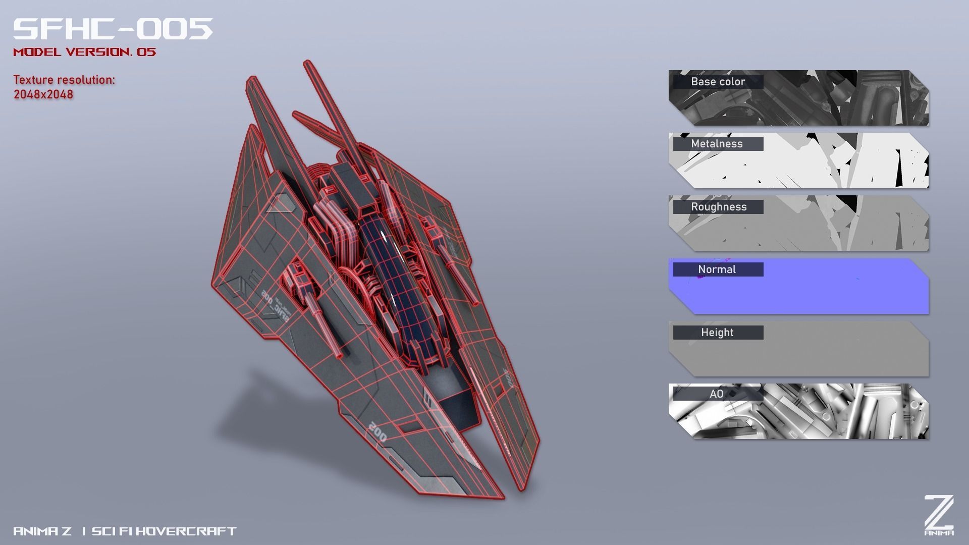 Scifi Hovercraft Low-poly 3D model_2
