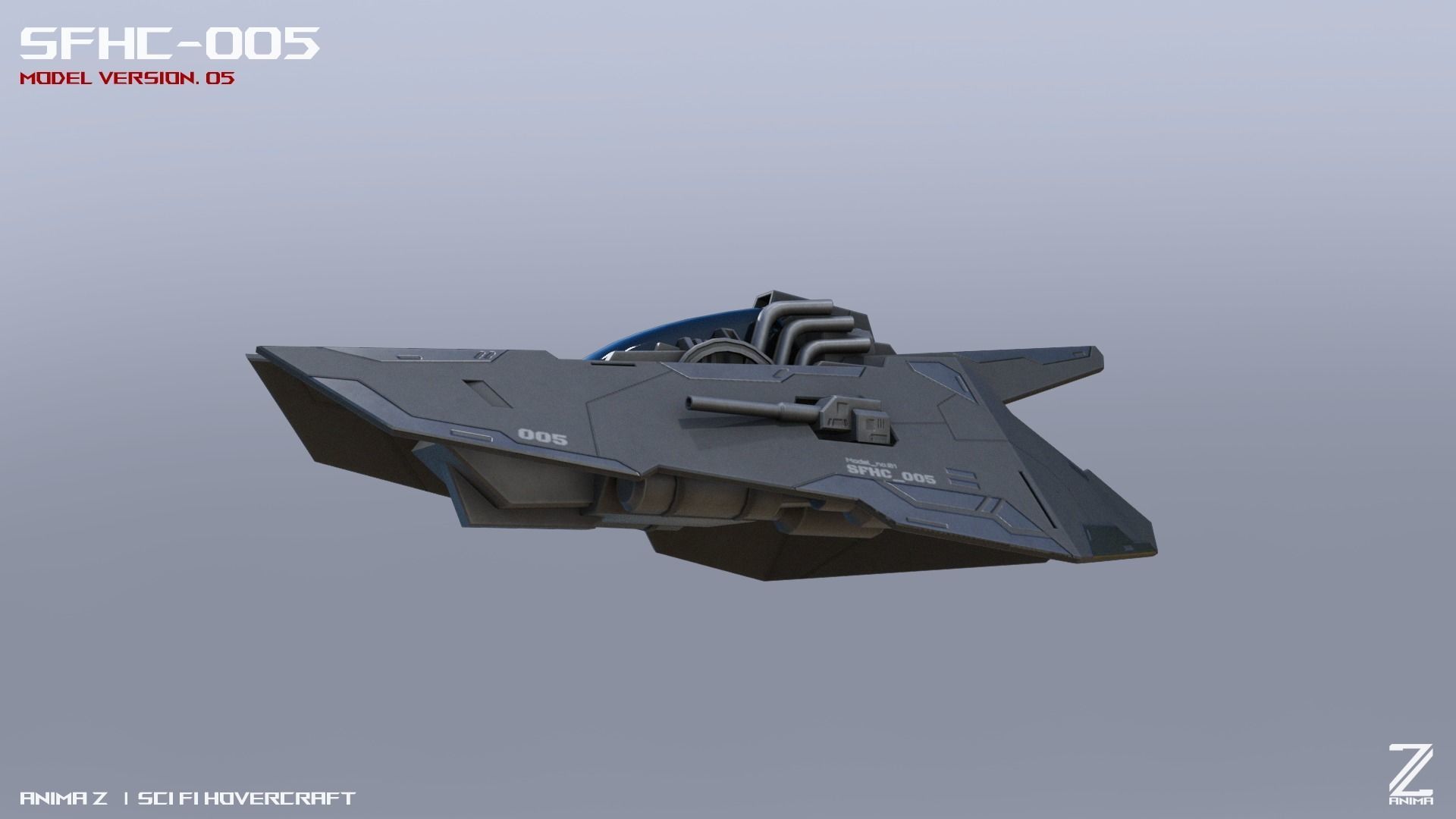 Scifi Hovercraft Low-poly 3D model_9