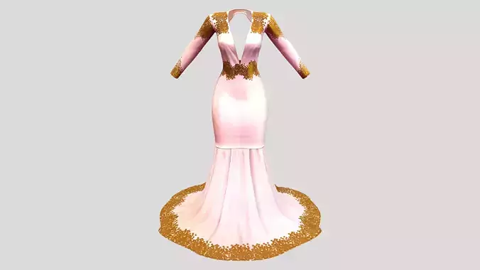 Gold Sequins Decorated Long Mermaid Evening Gown Dress