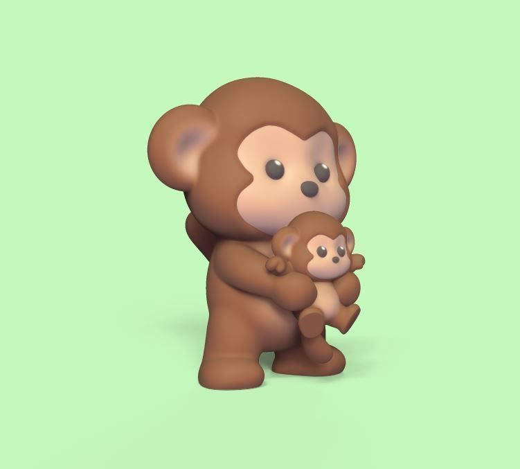 Monkey and Baby Monkey 3D print model_1