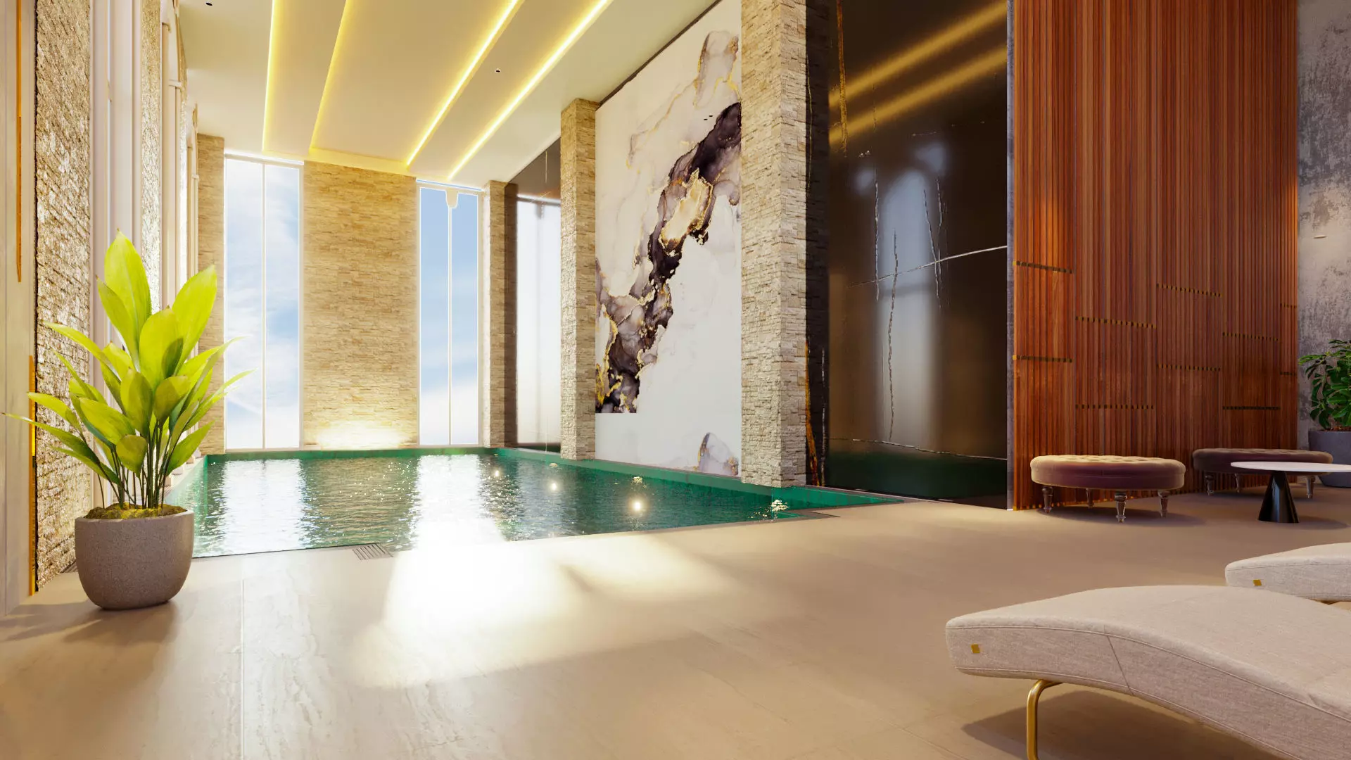 indoor swimming pool 3D model_0