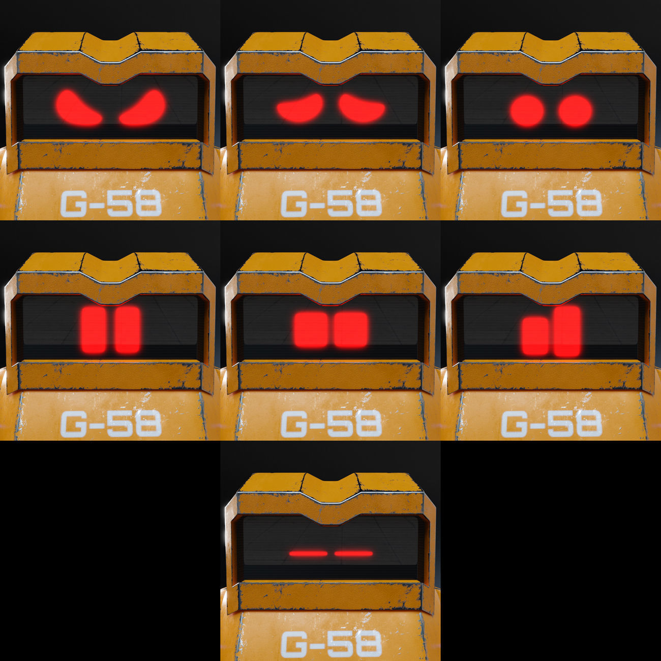 Cute Space Robot Rigged G-58 Yellow 3D model_6