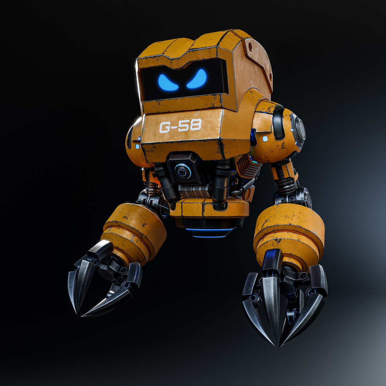 Cute Space Robot Rigged G-58 Yellow 3D model_3