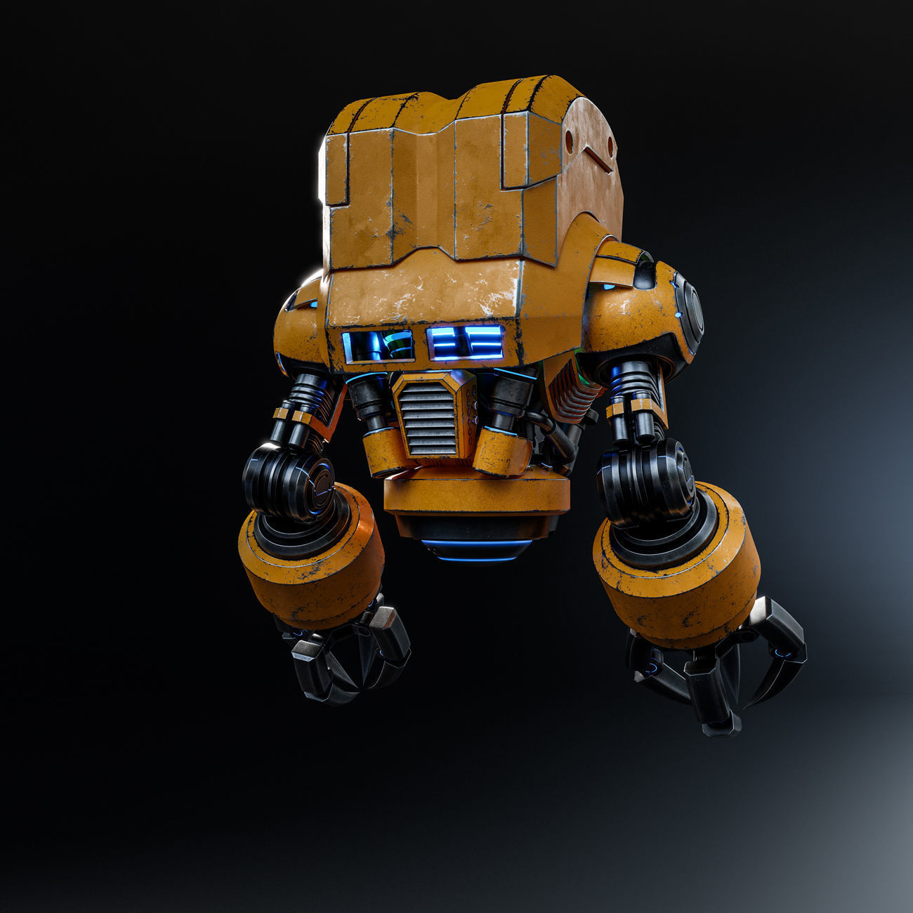 Cute Space Robot Rigged G-58 Yellow 3D model_4