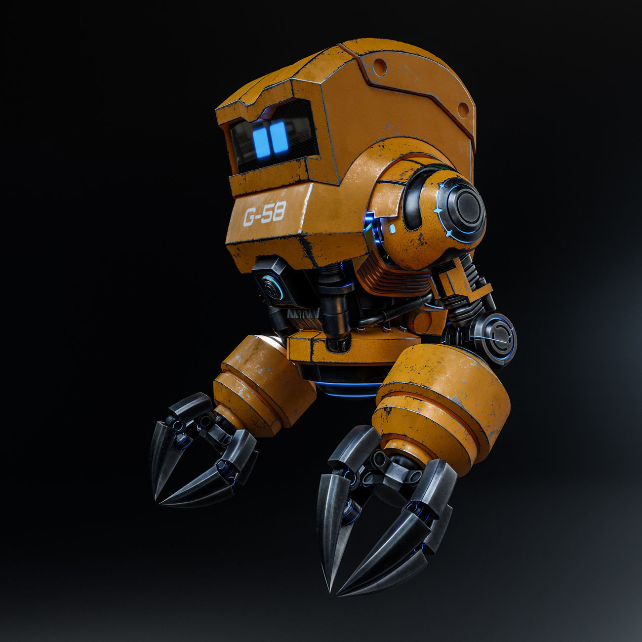 Cute Space Robot Rigged G-58 Yellow 3D model_22