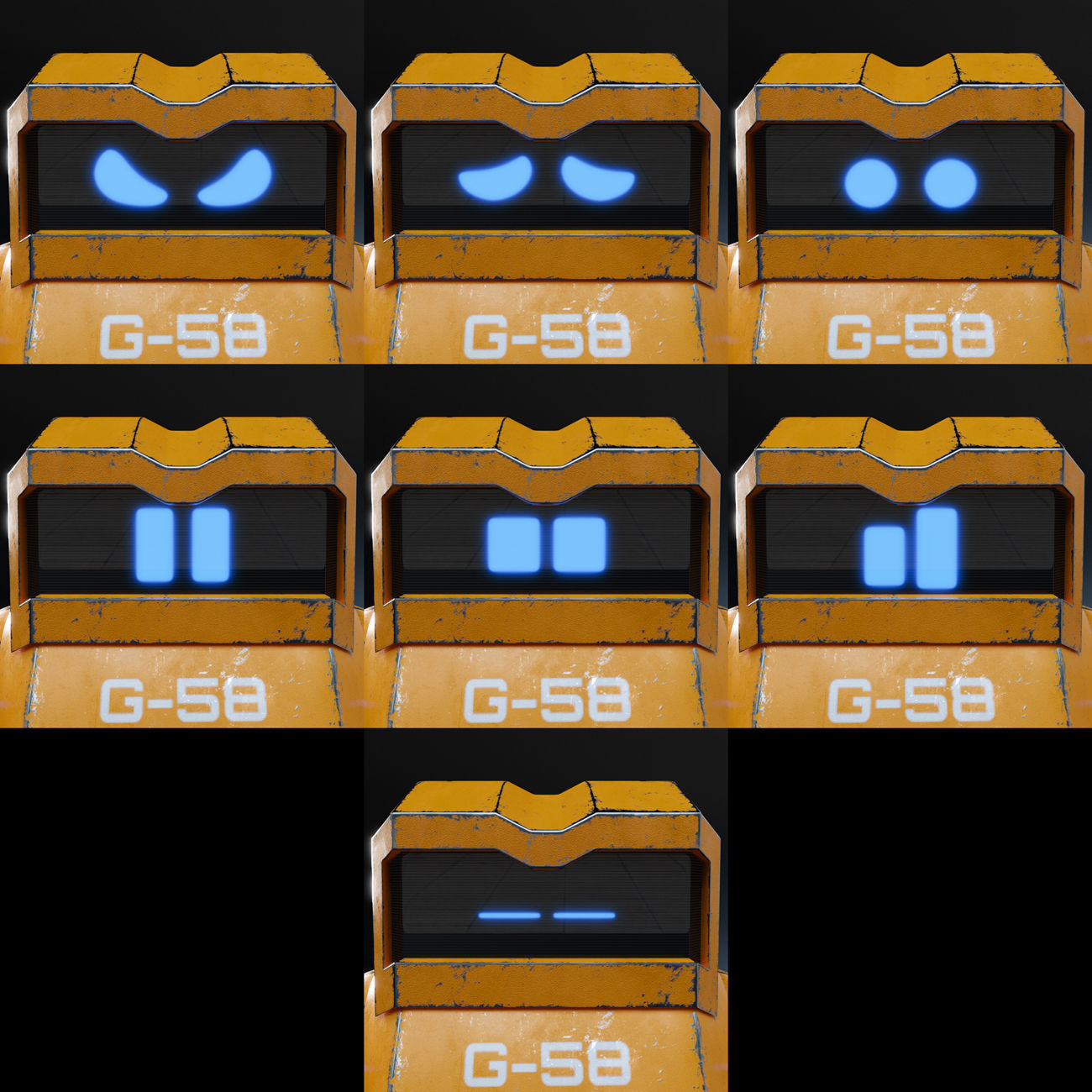 Cute Space Robot Rigged G-58 Yellow 3D model_5