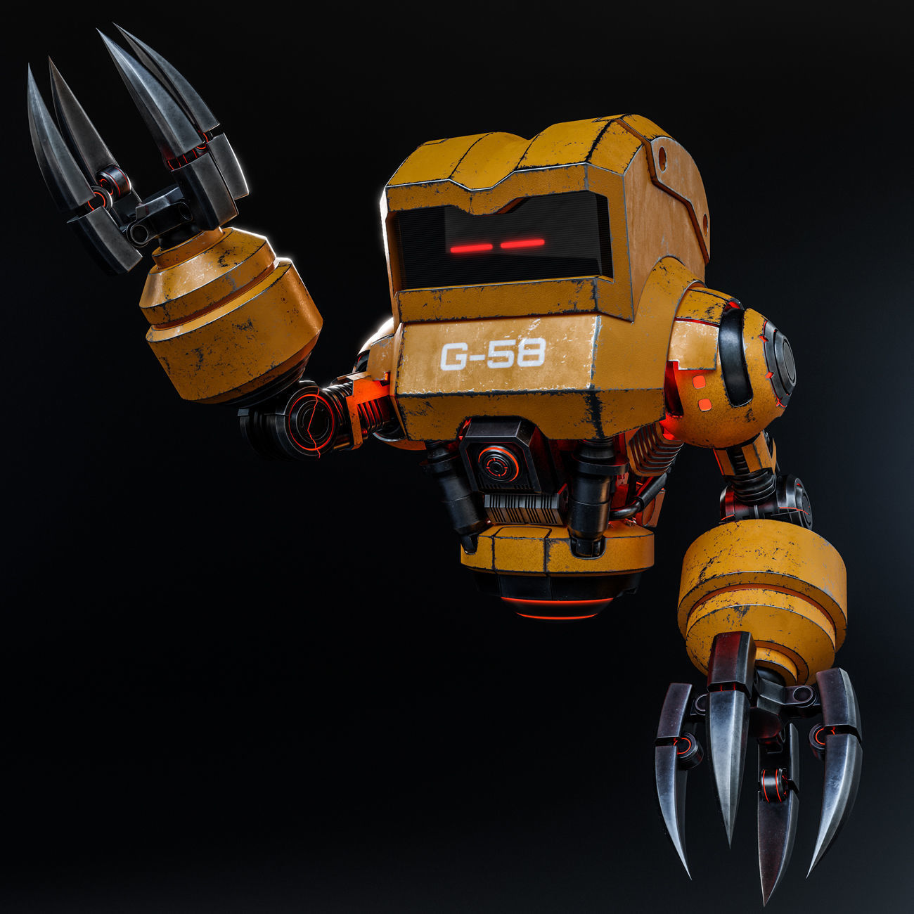 Cute Space Robot Rigged G-58 Yellow 3D model_9