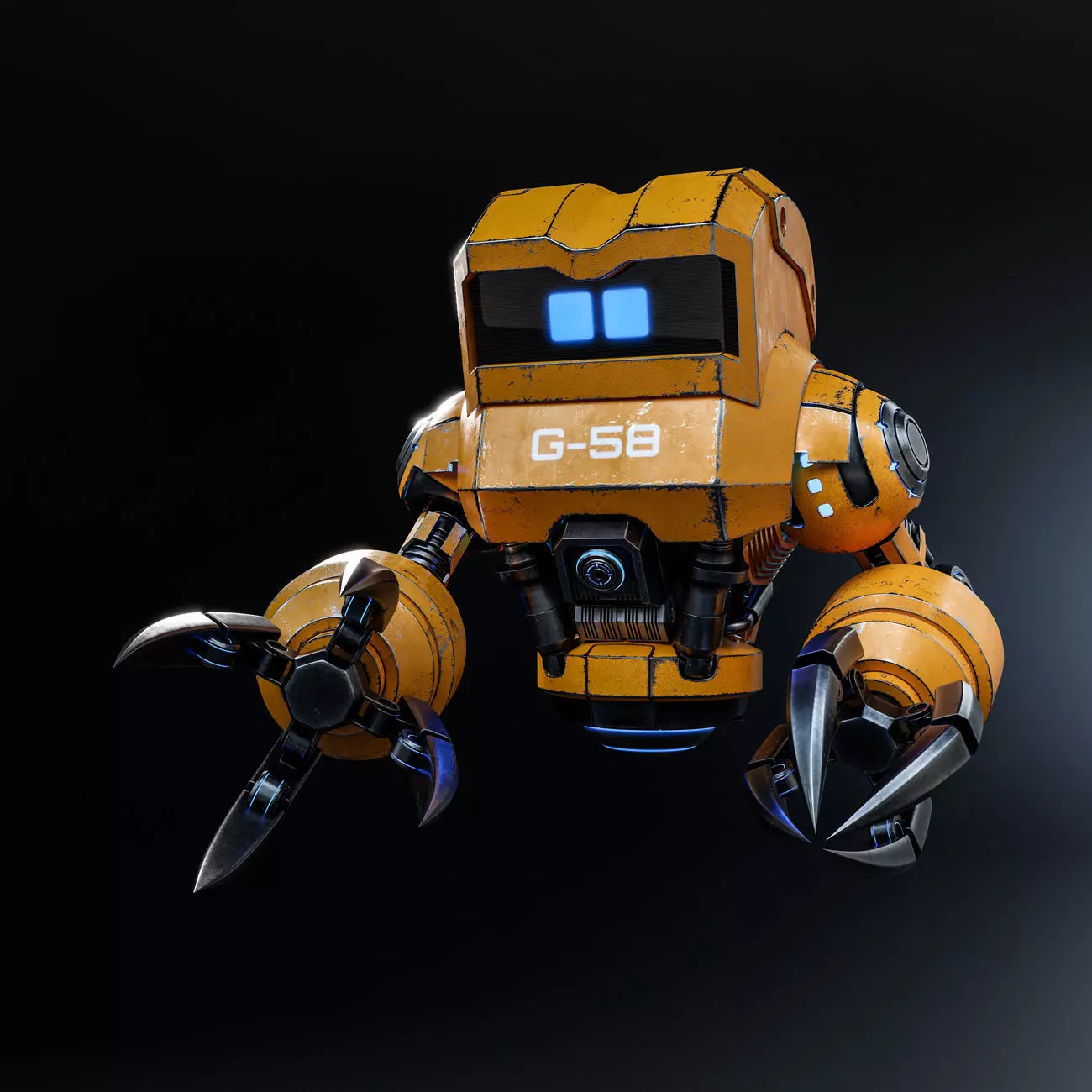 Cute Space Robot Rigged G-58 Yellow 3D model_0