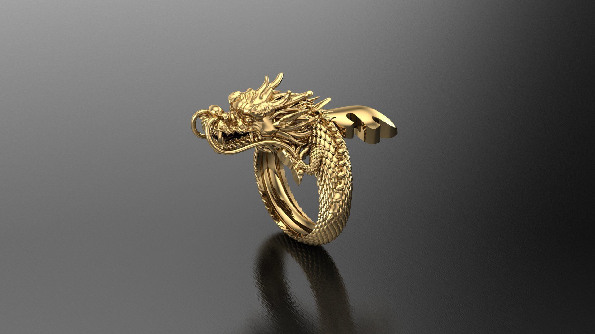 Dragon Ring Jewelry Light Gold 3D model_3