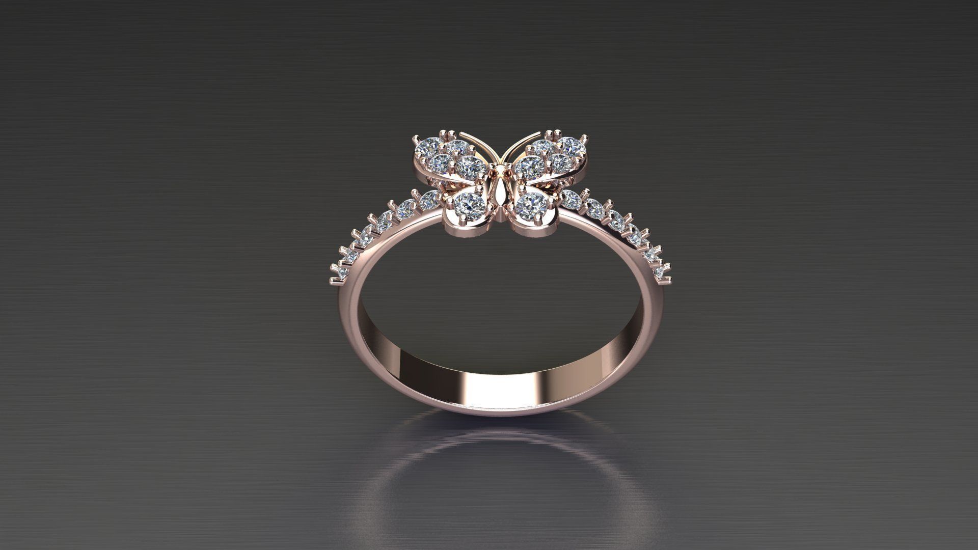 Butterfly Solitare Women Ring cad file 3D 3D model_3