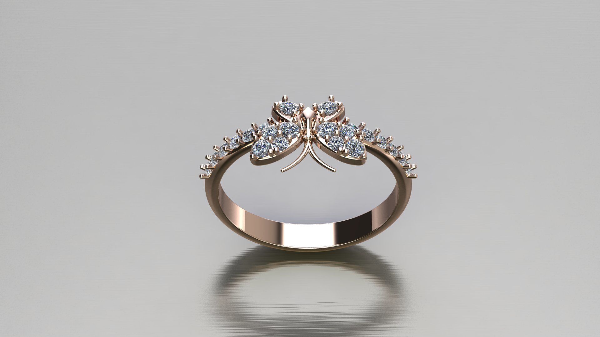 Butterfly Solitare Women Ring cad file 3D 3D model_4