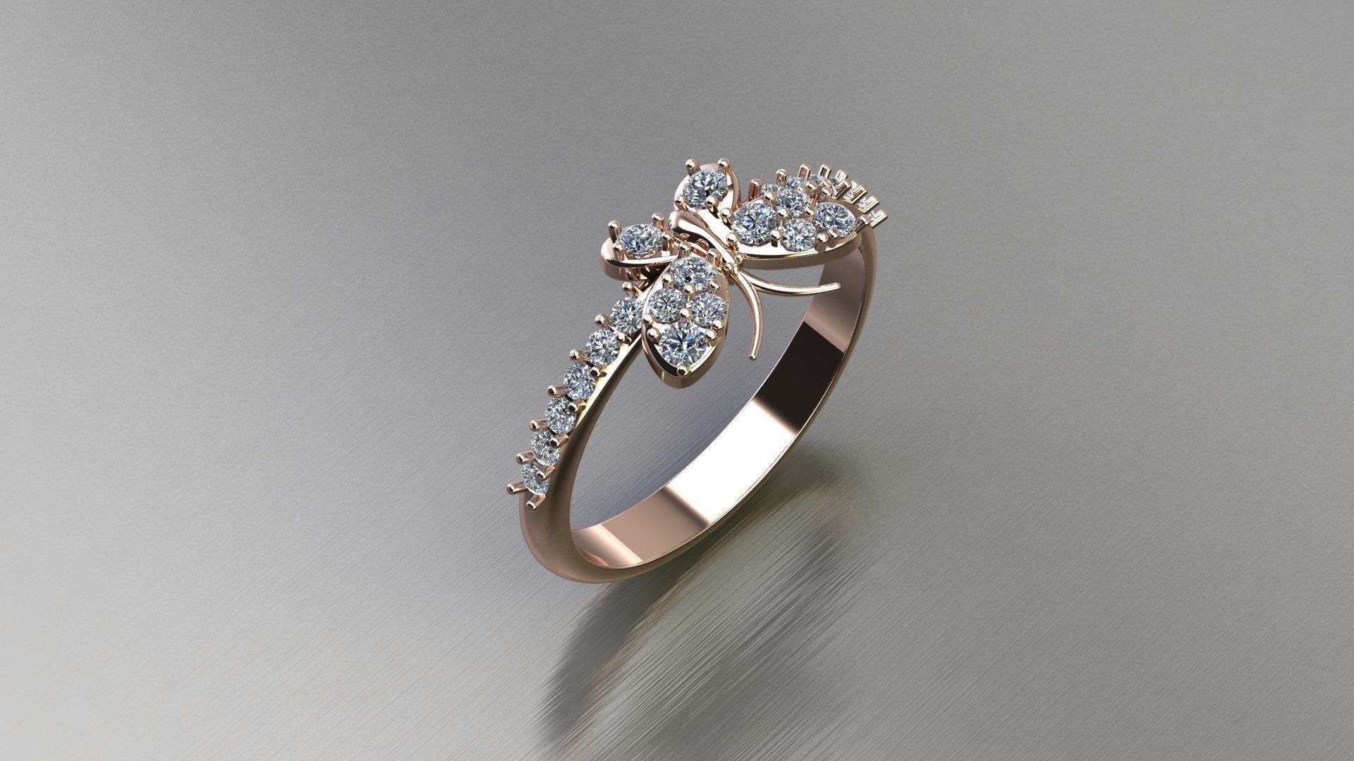 Butterfly Solitare Women Ring cad file 3D 3D model_6