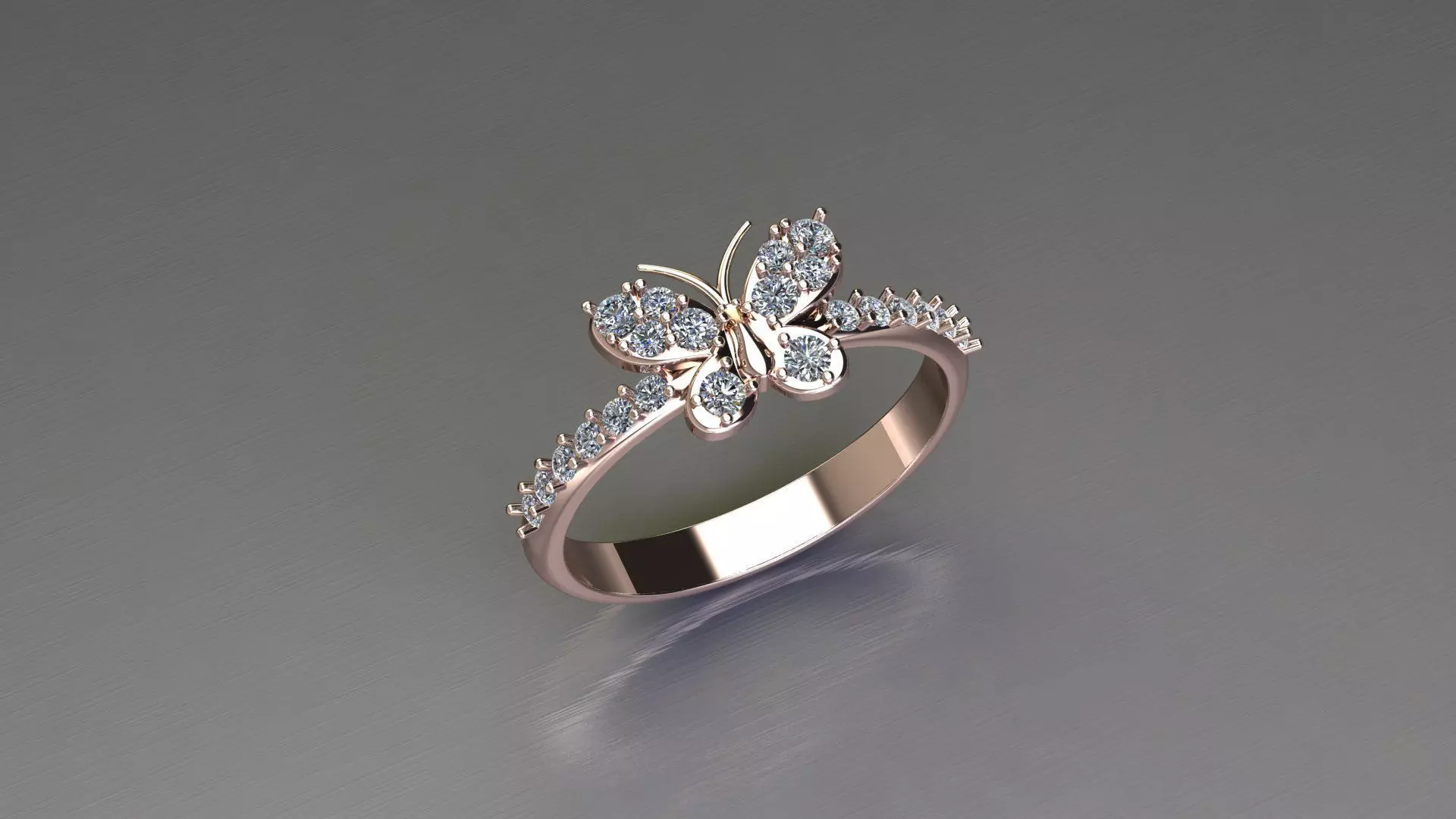 Butterfly Solitare Women Ring cad file 3D 3D model_0