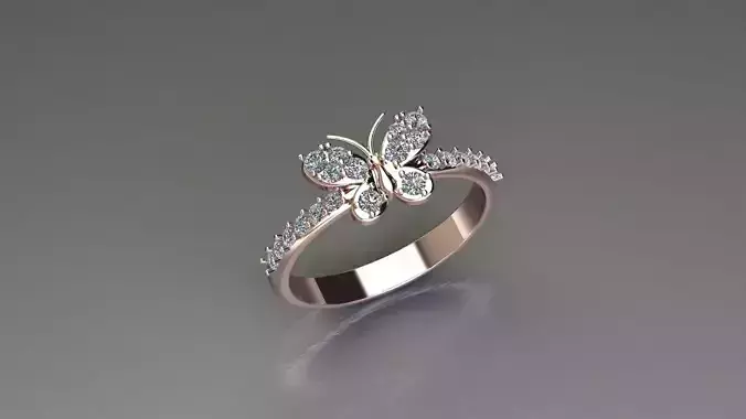 Butterfly Solitare Women Ring cad file 3D