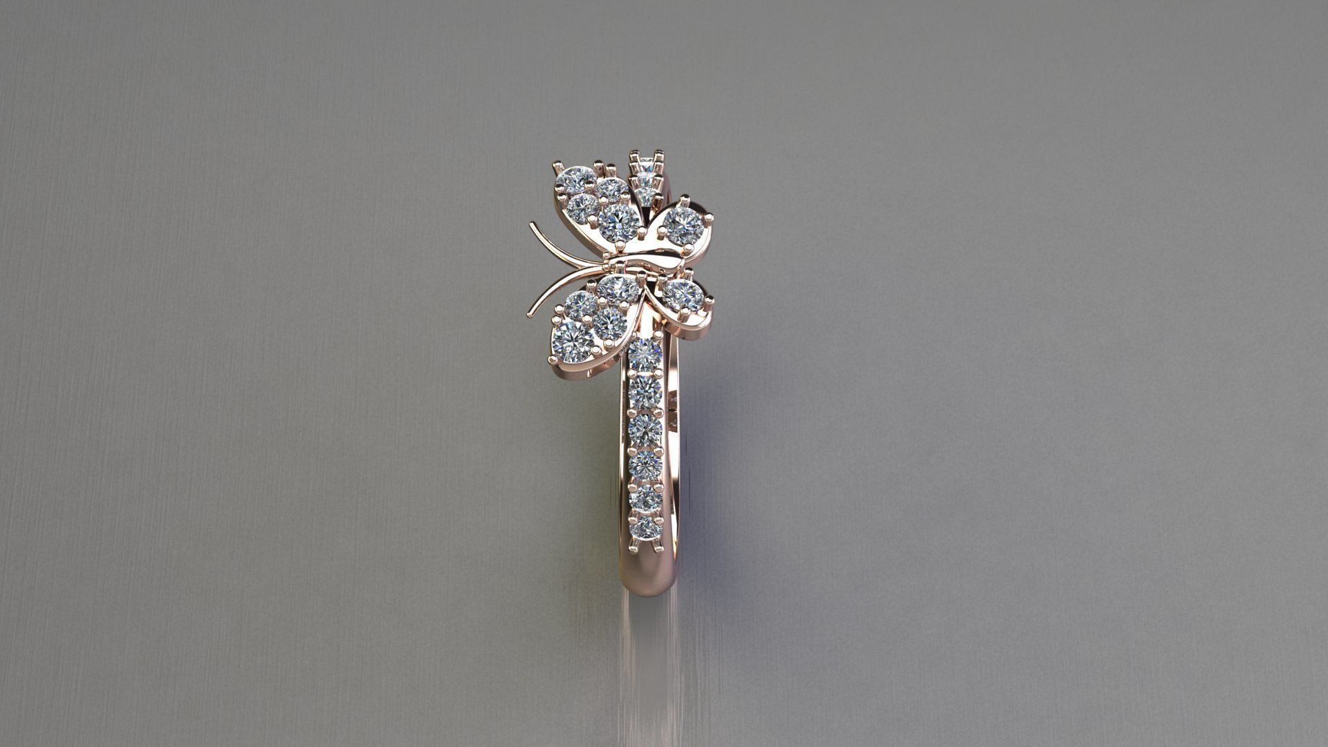 Butterfly Solitare Women Ring cad file 3D 3D model_2