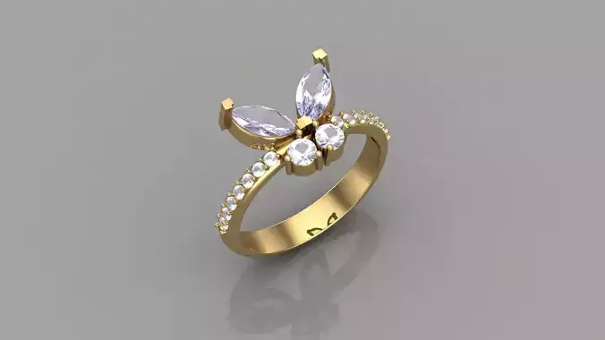 Butterfly Ring Solitair diamond ring cad file 3d