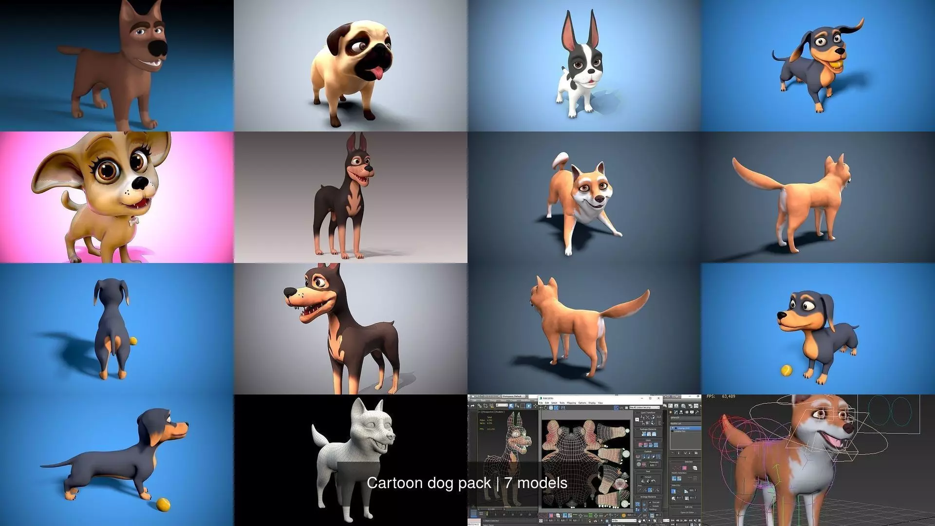 Cartoon dog pack 3D Model Collection_0