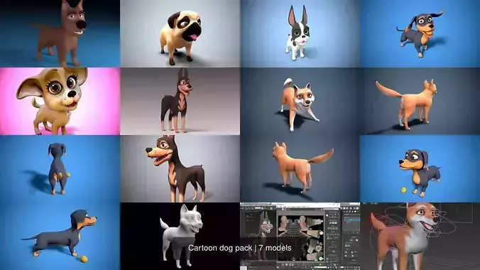Cartoon dog pack 3D Model Collection