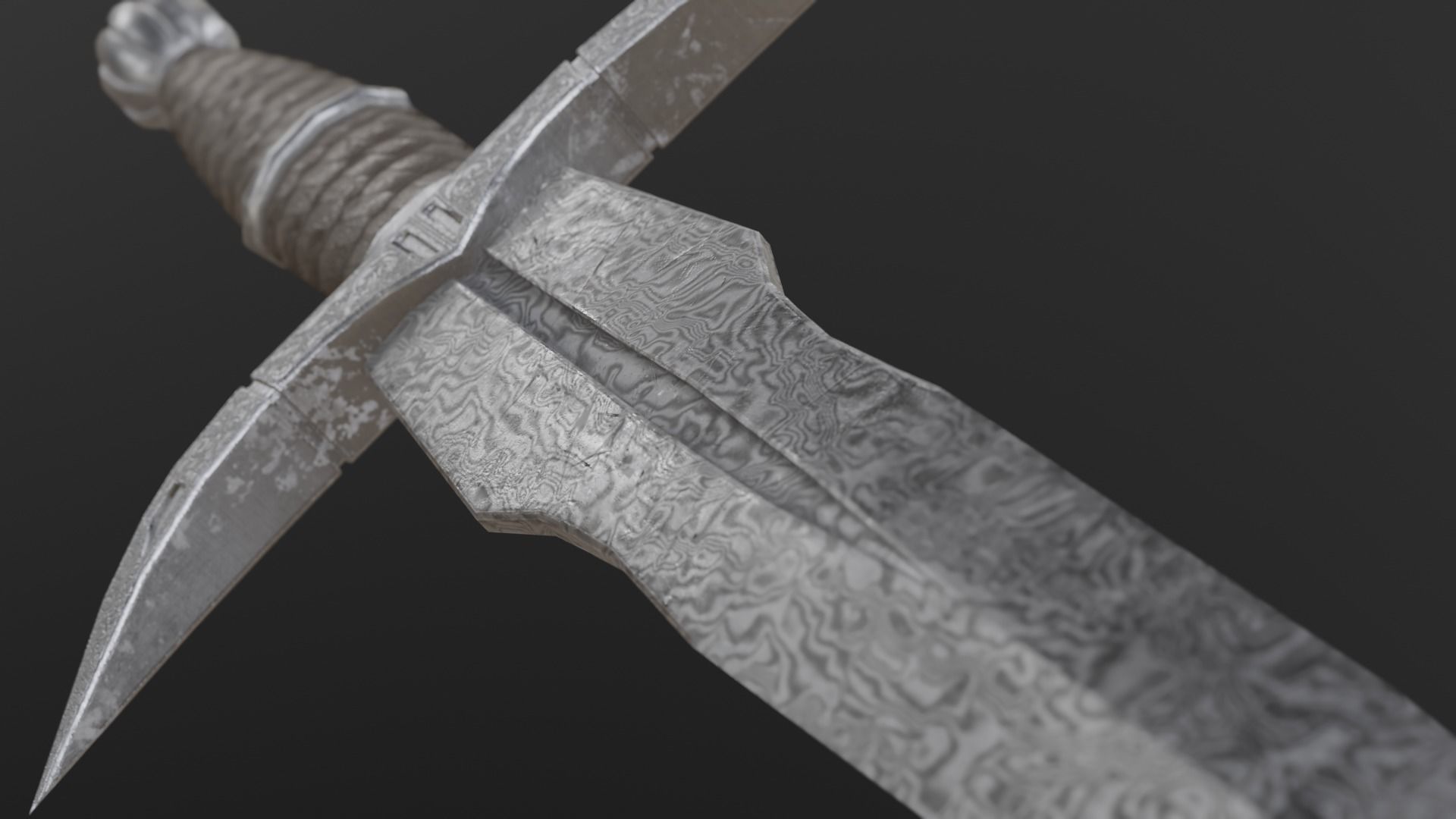 Engraved Medieval Dagger Low-poly 3D model_3
