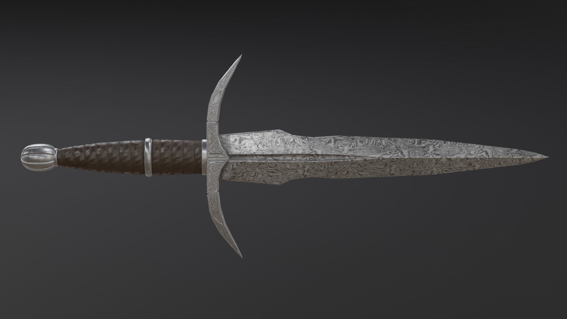 Engraved Medieval Dagger Low-poly 3D model_2