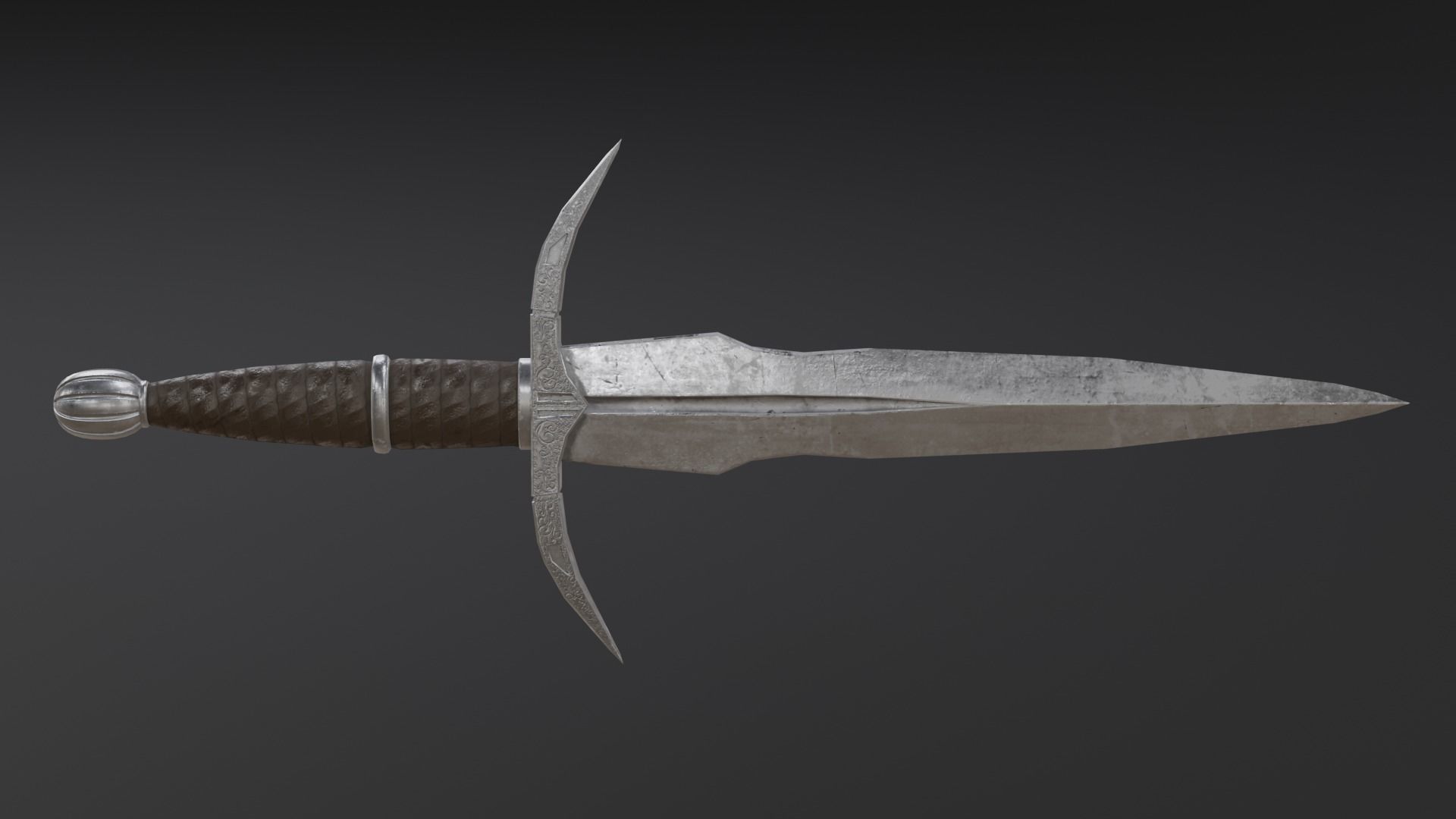 Engraved Medieval Dagger Low-poly 3D model_1