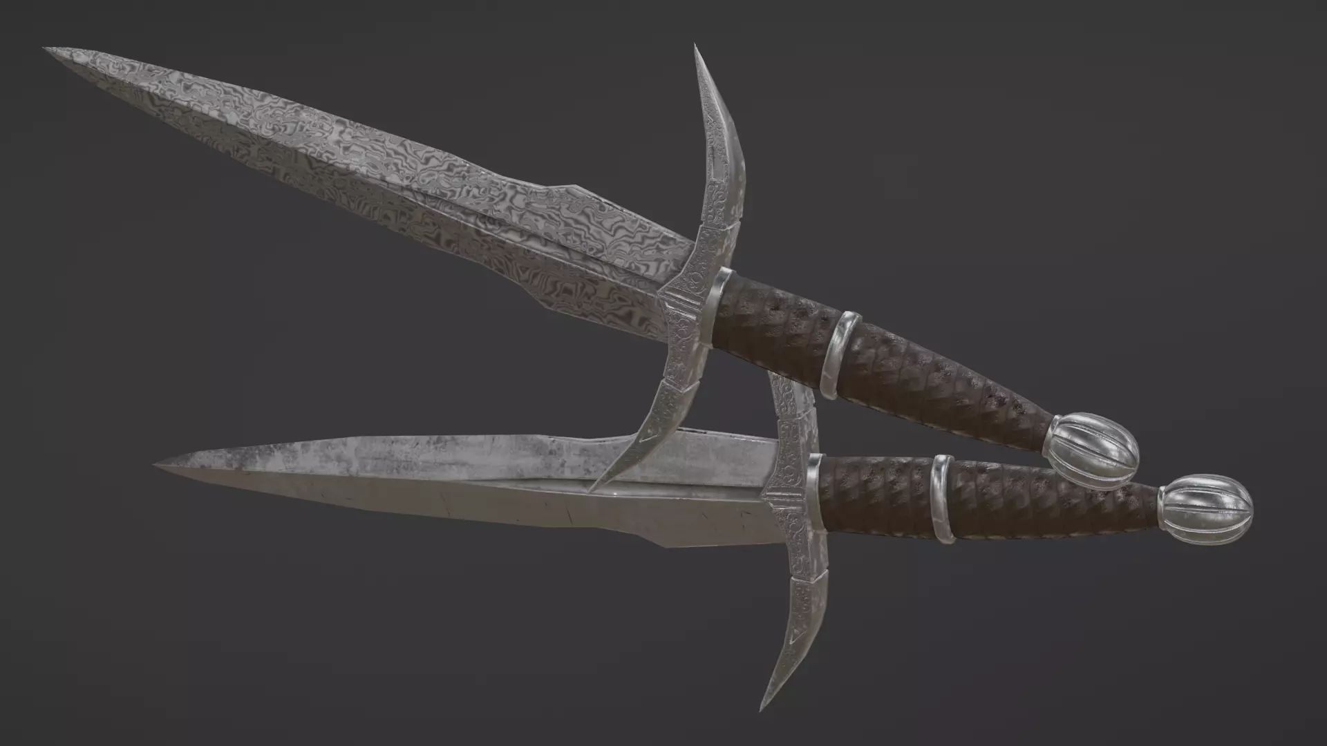 Engraved Medieval Dagger Low-poly 3D model_0