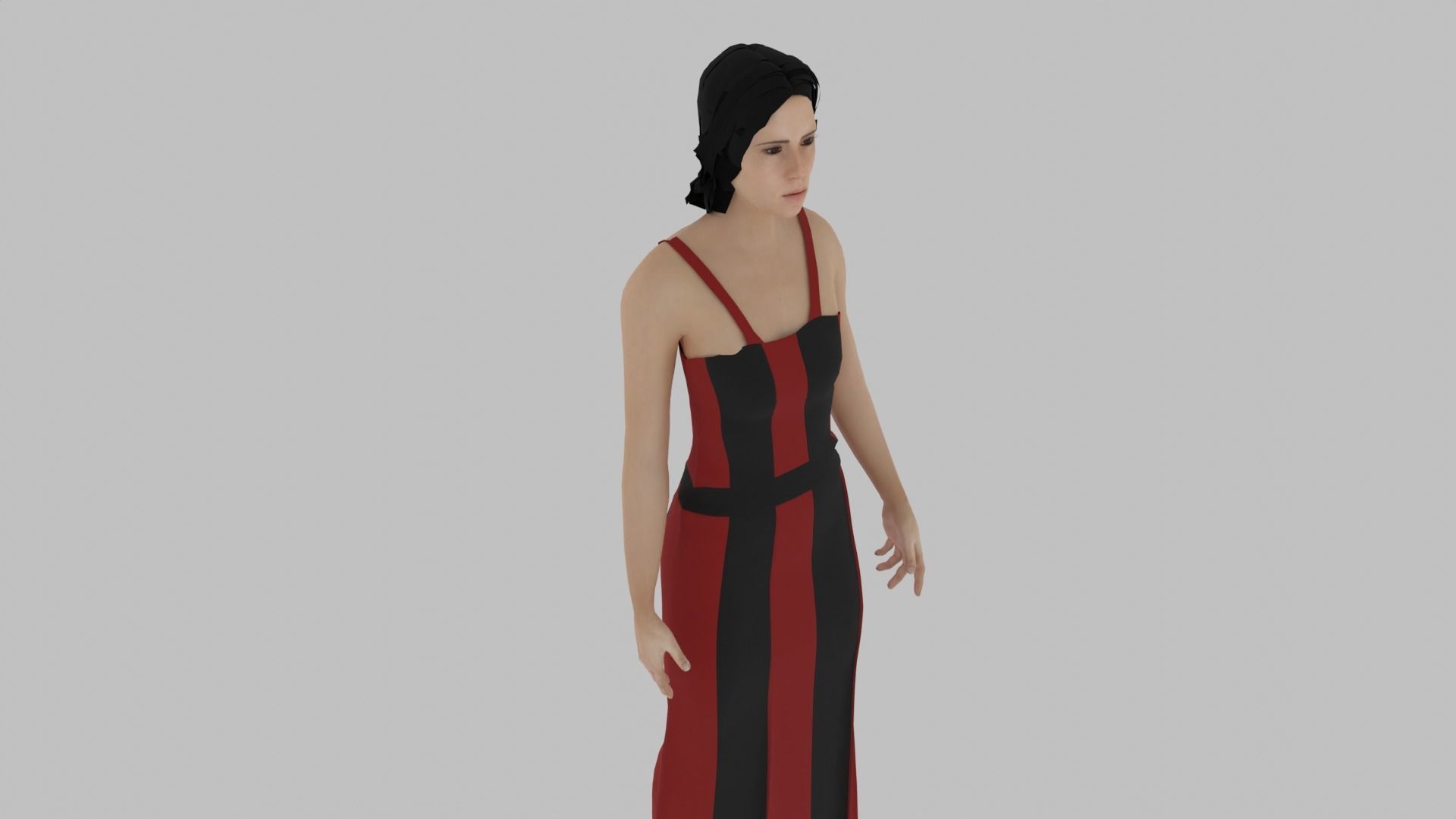 Woman in dress Low-poly 3D model_3