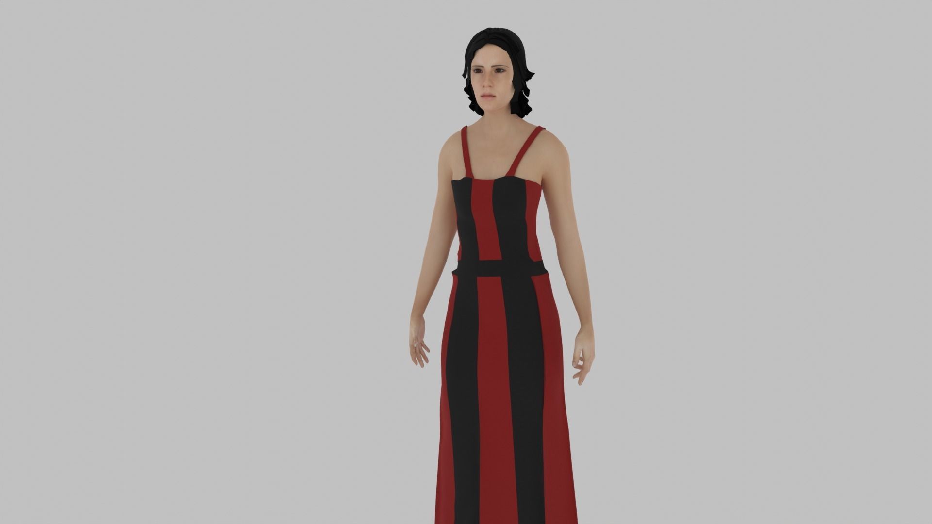 Woman in dress Low-poly 3D model_1