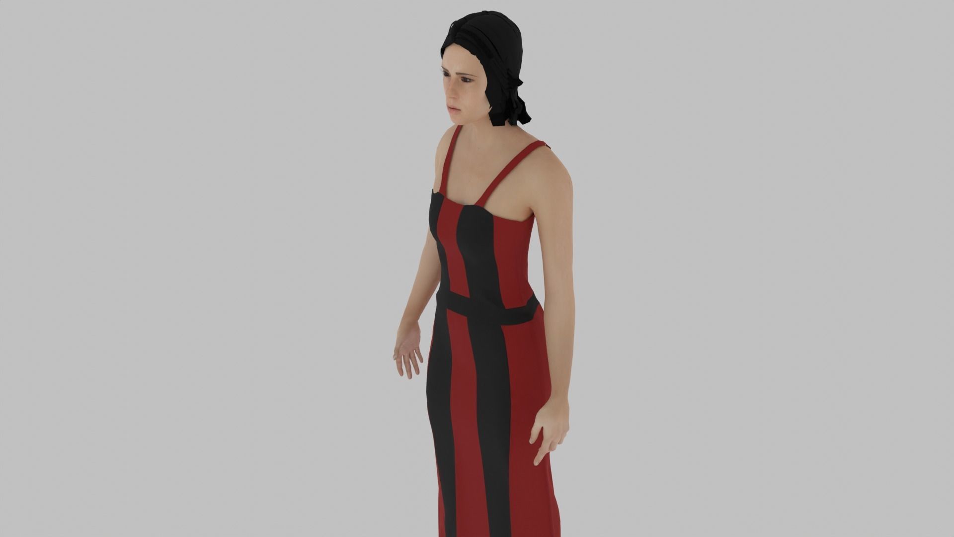 Woman in dress Low-poly 3D model_4