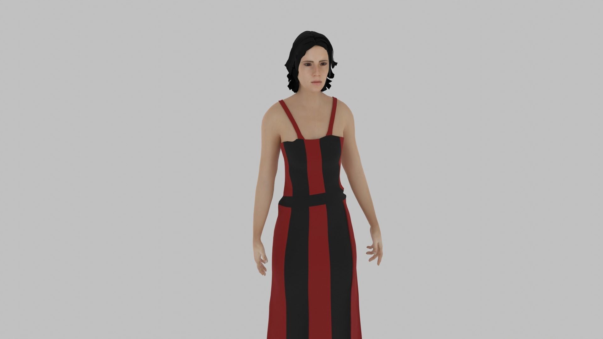 Woman in dress Low-poly 3D model_5