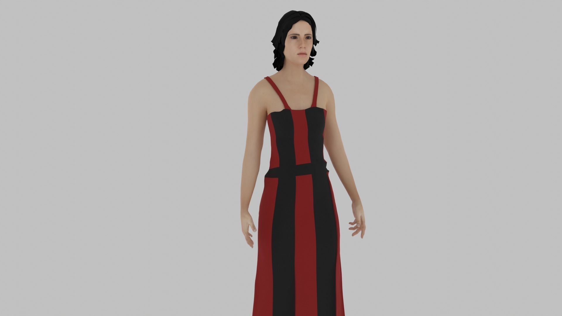 Woman in dress Low-poly 3D model_2