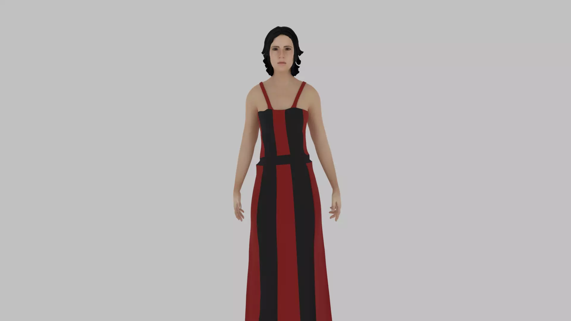 Woman in dress Low-poly 3D model_0