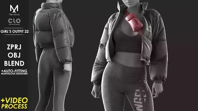 Girls Outfit 22 - Marvelous Designer with Video Process 3D model