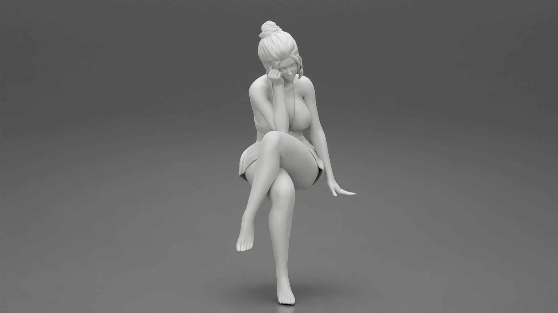Sad Girl sitting in See through Babydoll 3D print model_7