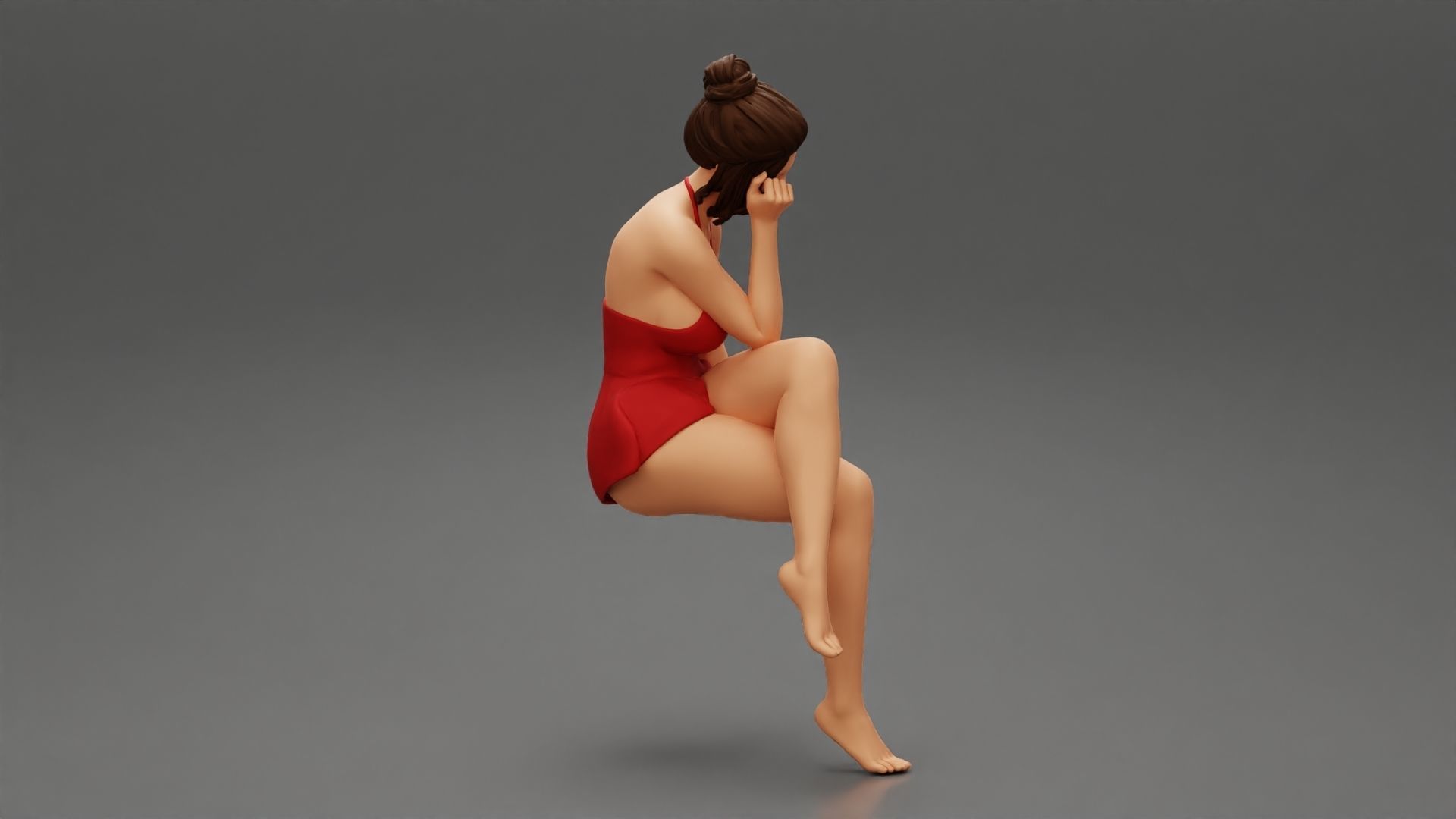 Sad Girl sitting in See through Babydoll 3D print model_2