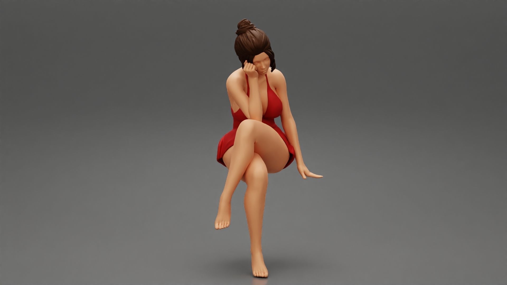 Sad Girl sitting in See through Babydoll 3D print model_1