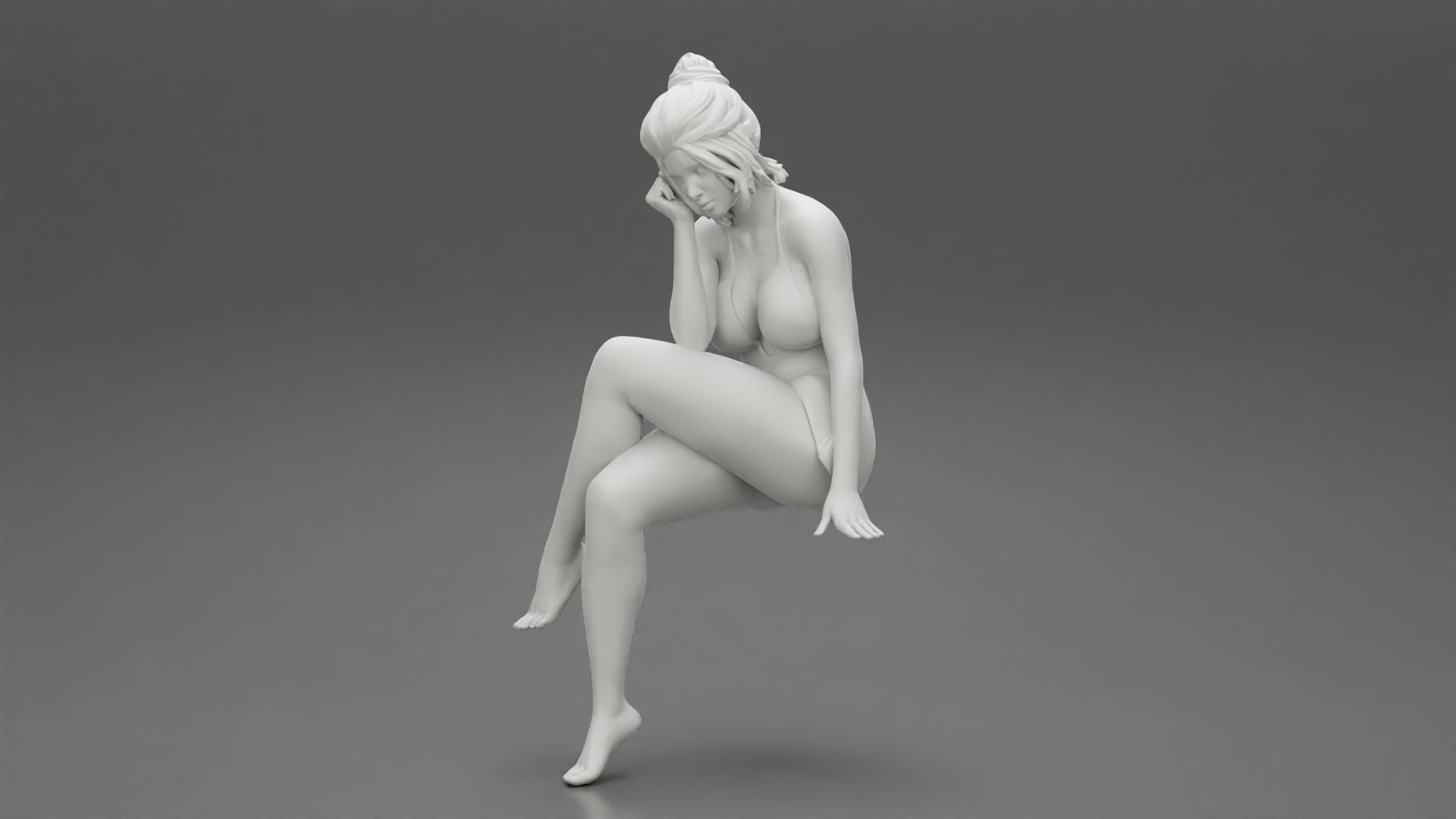 Sad Girl sitting in See through Babydoll 3D print model_6