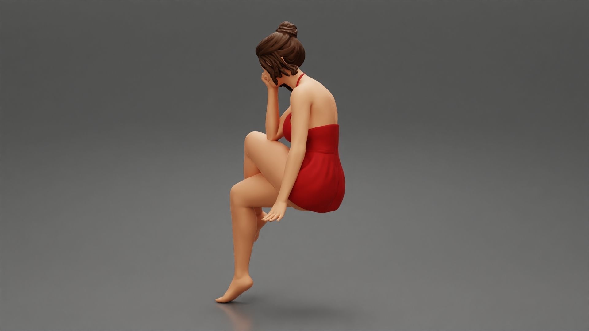 Sad Girl sitting in See through Babydoll 3D print model_5