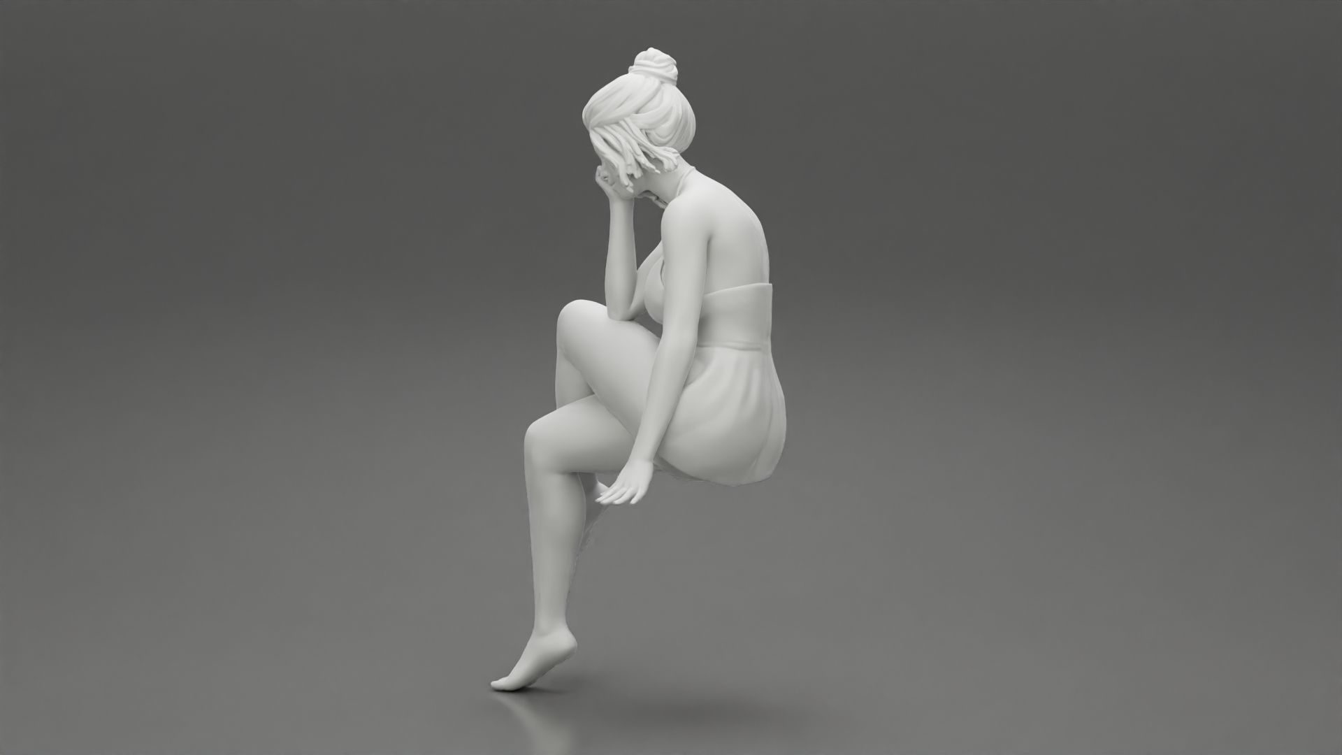 Sad Girl sitting in See through Babydoll 3D print model_11