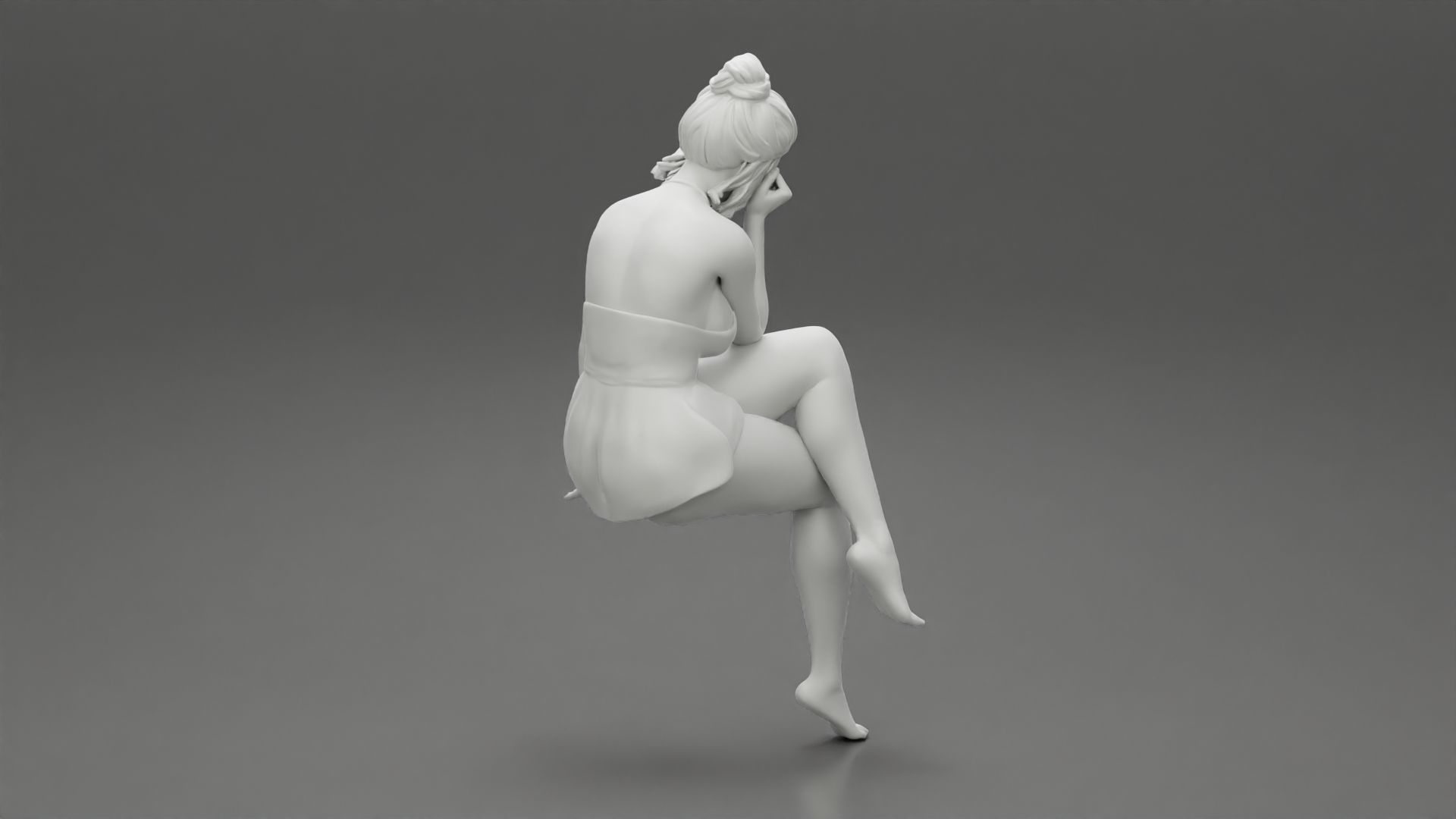 Sad Girl sitting in See through Babydoll 3D print model_9
