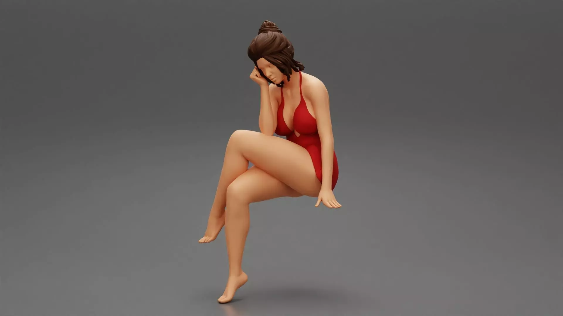 Sad Girl sitting in See through Babydoll 3D print model_0