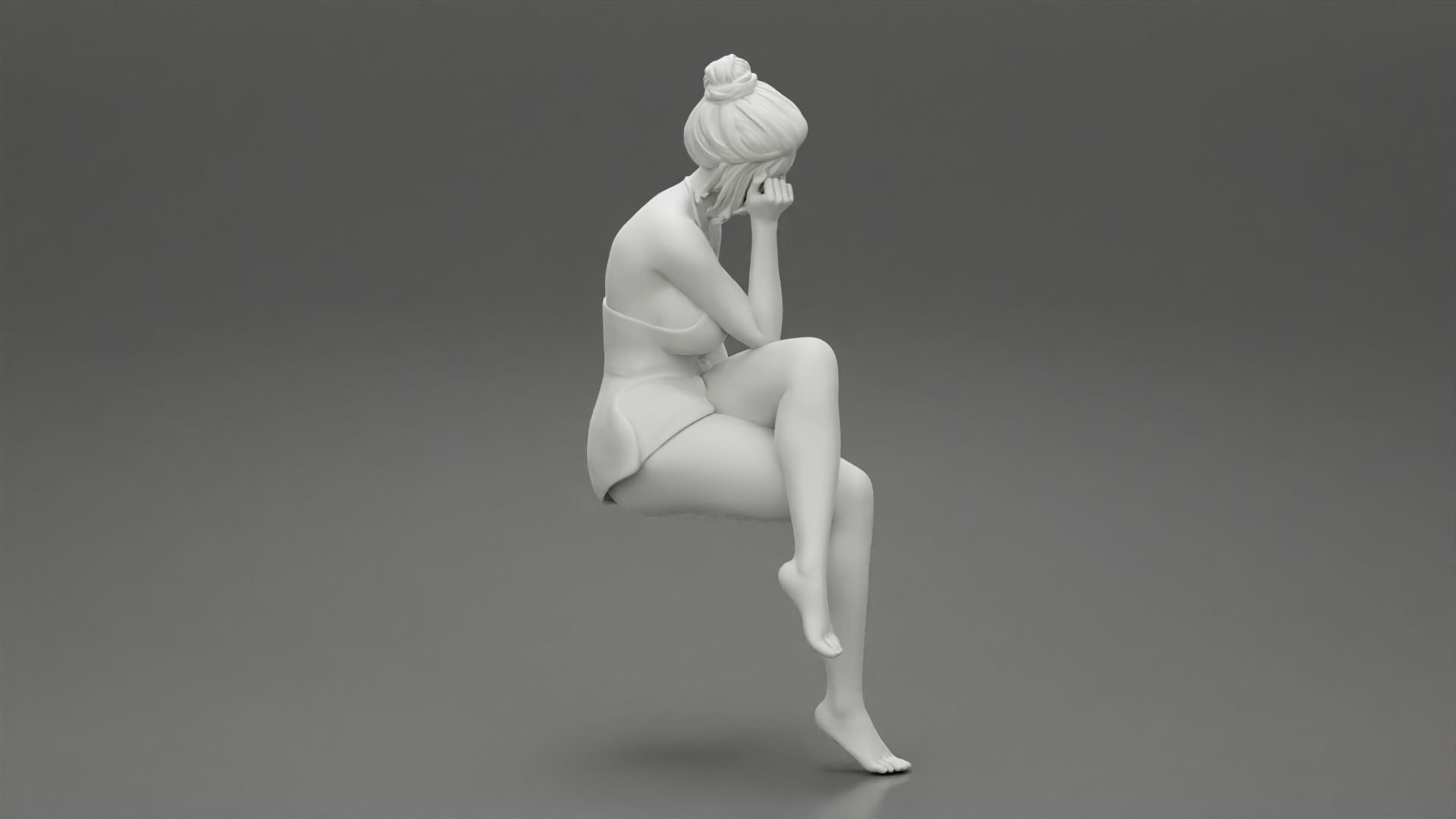 Sad Girl sitting in See through Babydoll 3D print model_8