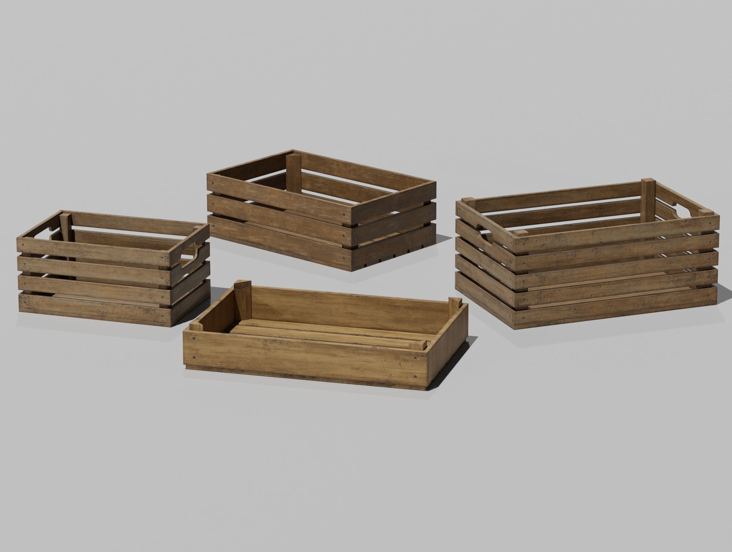 LowPoly PBR 35 Wooden Crate Barrel props Pack 3D Models Low-poly 3D model_41