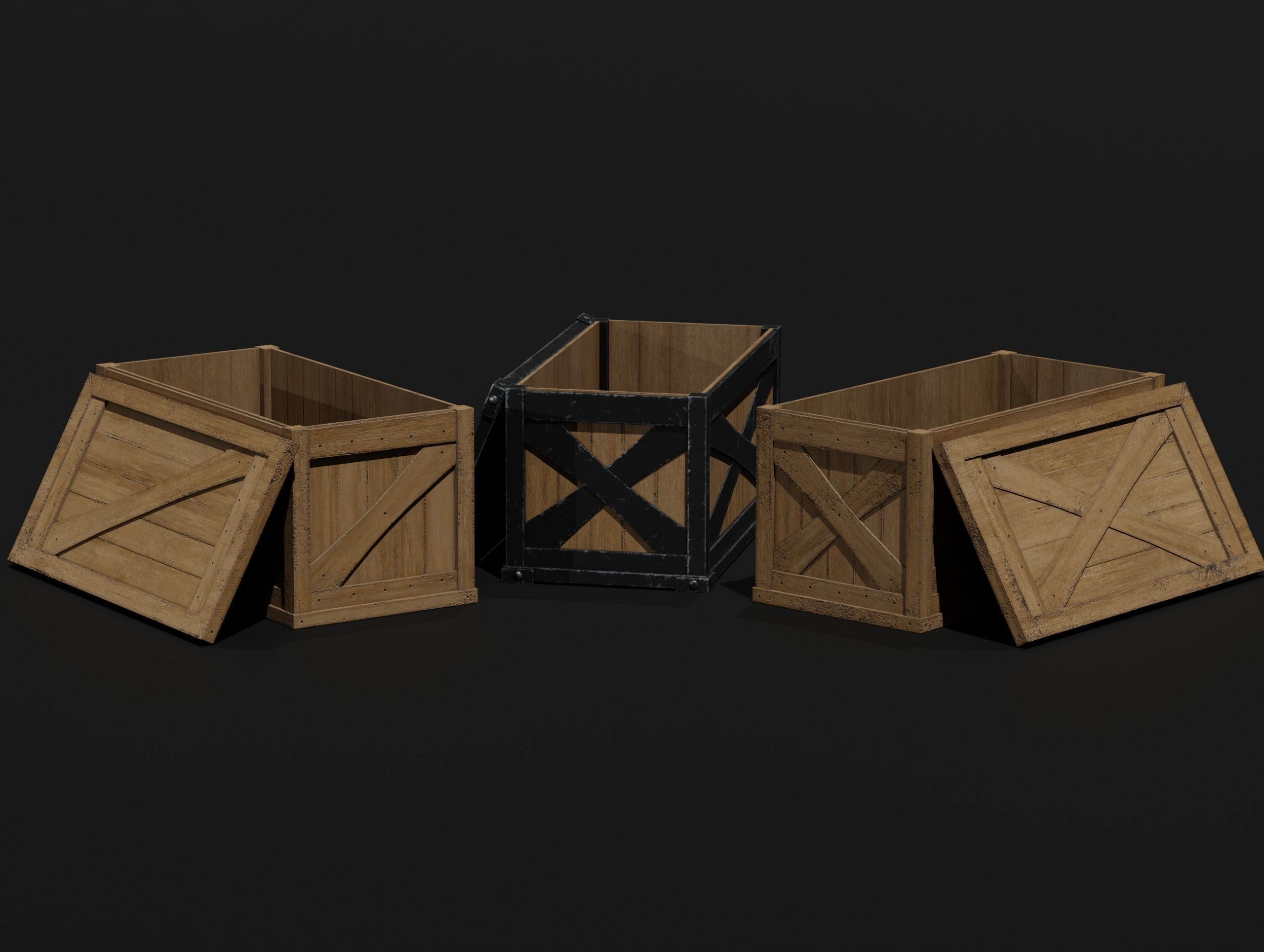 LowPoly PBR 35 Wooden Crate Barrel props Pack 3D Models Low-poly 3D model_36