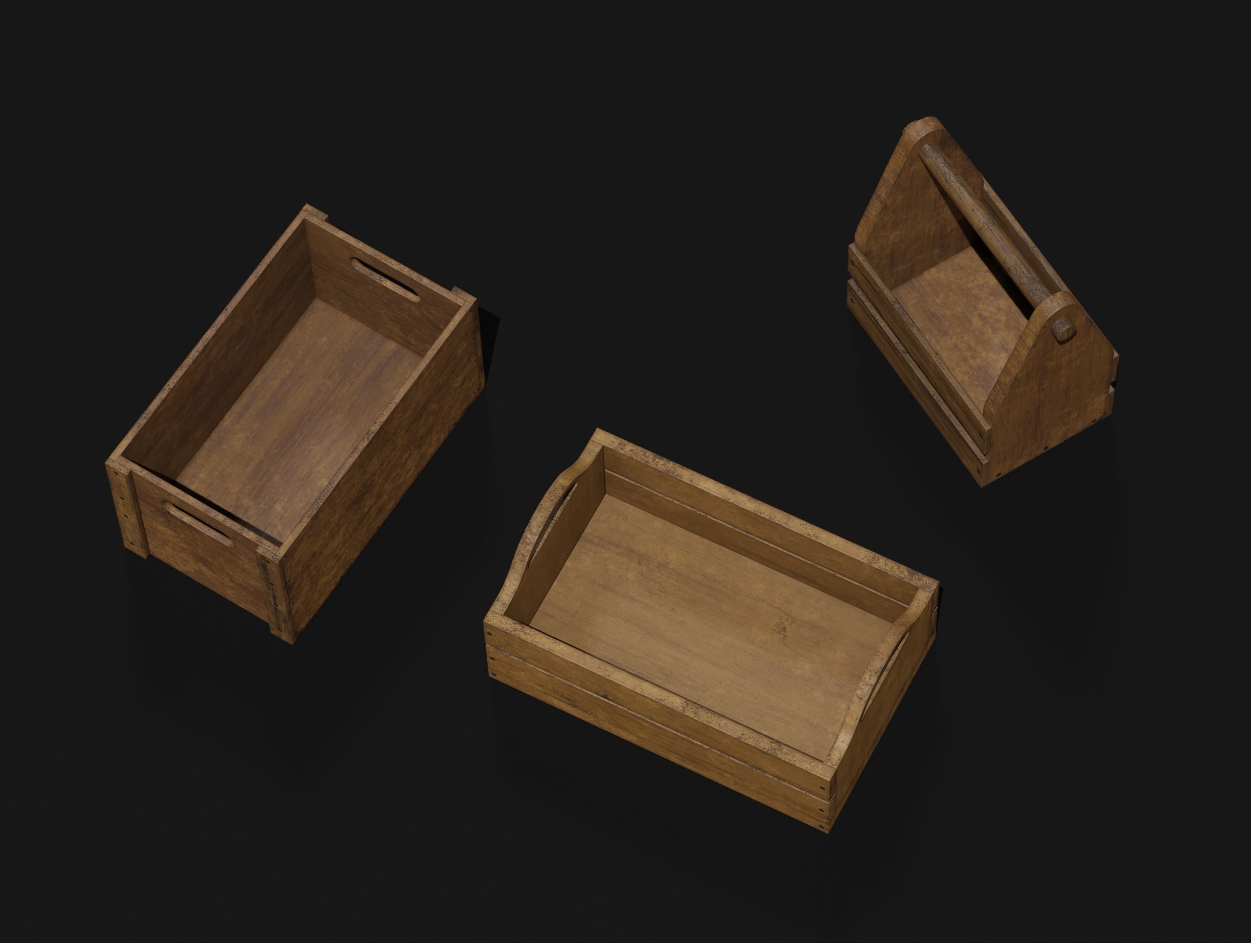 LowPoly PBR 35 Wooden Crate Barrel props Pack 3D Models Low-poly 3D model_50