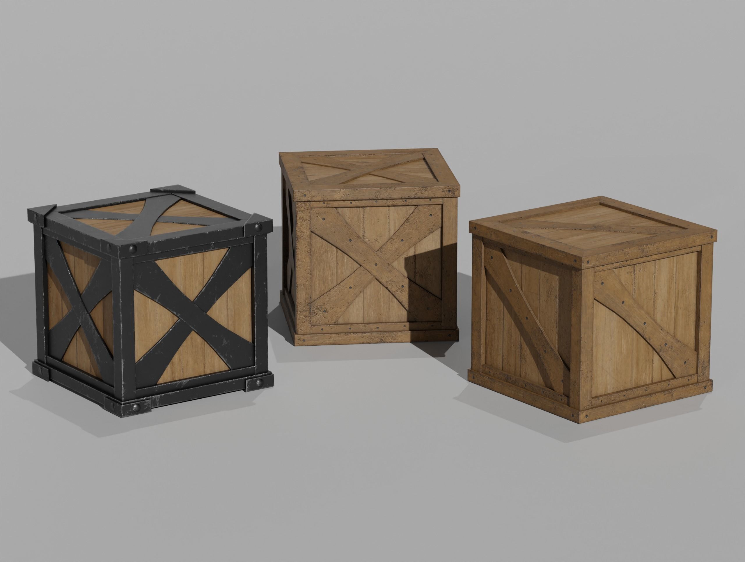 LowPoly PBR 35 Wooden Crate Barrel props Pack 3D Models Low-poly 3D model_3