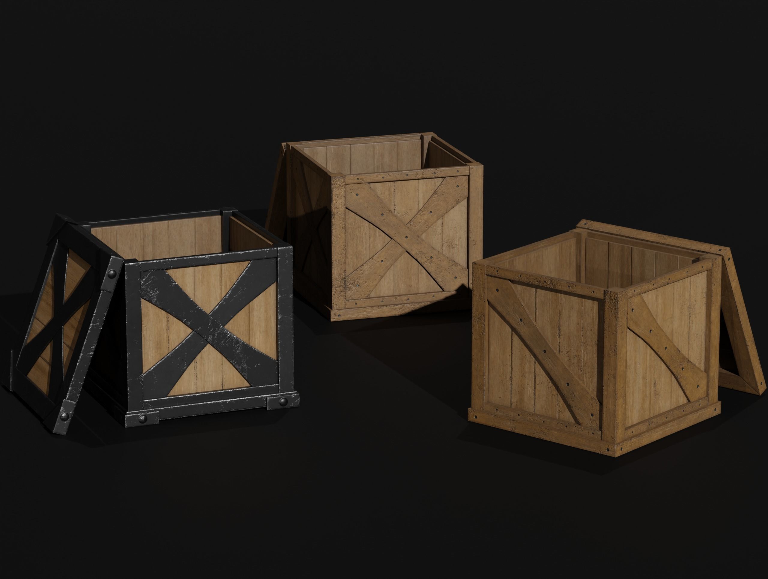 LowPoly PBR 35 Wooden Crate Barrel props Pack 3D Models Low-poly 3D model_6