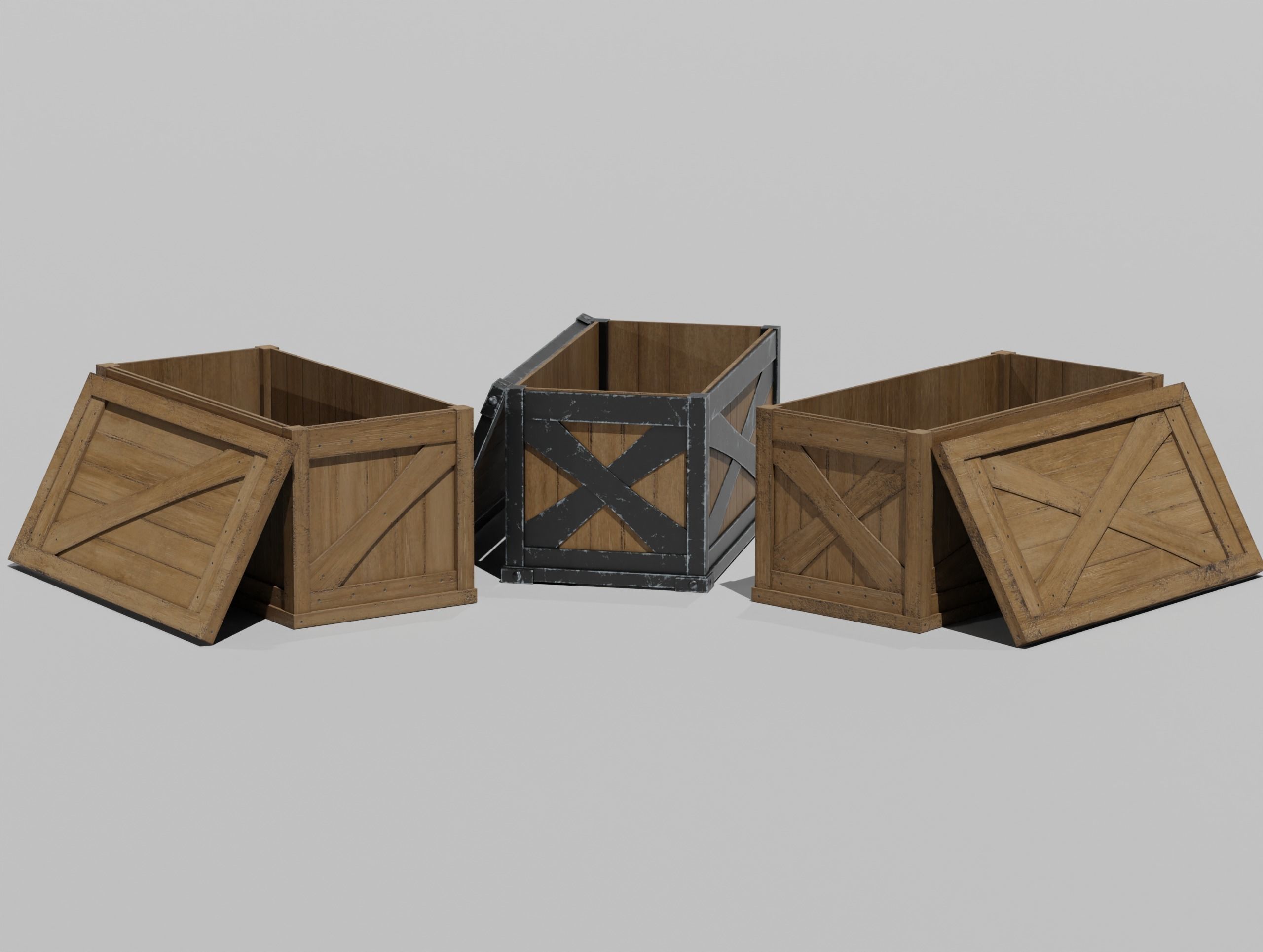 LowPoly PBR 35 Wooden Crate Barrel props Pack 3D Models Low-poly 3D model_35